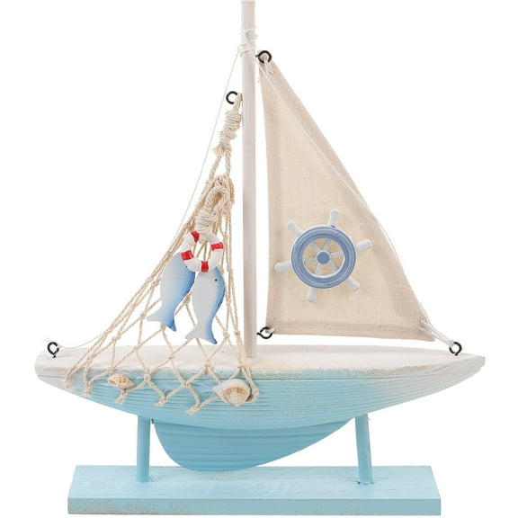 HAMPPLIES Sailing Boat Model 1Set Sky-Blue Wooden Nautical Sailboat Decor Mediterranean Style Ornament