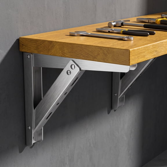HAMPPLIES Wall Mounted Folding Shelf Bracket, Stainless Steel Support Brace, Plated for Home Storage Shelves