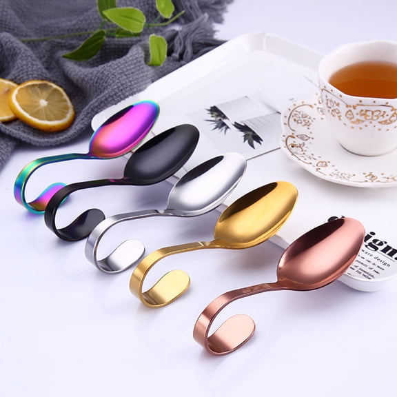 HAMPPLIES Silver Spoon Stainless Steel Spoon Curved Handle for Hotel Buffet 1Pcs