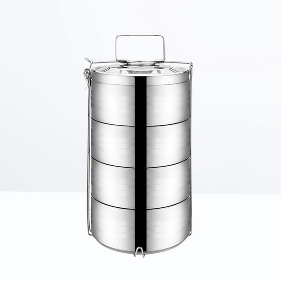 HAMPPLIES Silver Stainless Steel Lunch Box Insulated Food Container with 4 Tier Design