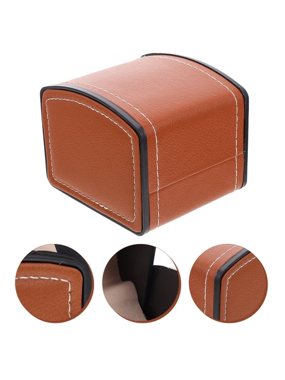 Brown PU Watch Display Case Single Watch Organizer Protective Storage Box