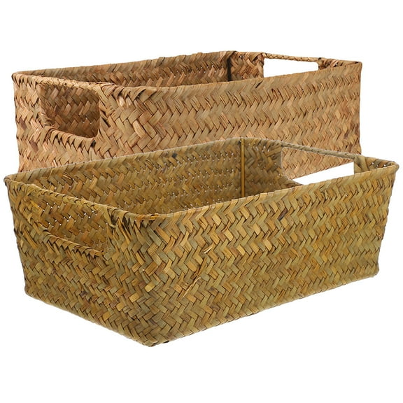 HAMPPLIES Small Woven Baskets 2Pcs for Storage in Assorted Color and Straw
