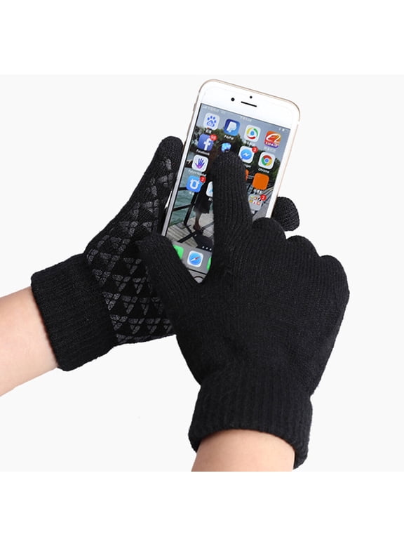 Soft Warm Knitted Gloves Touch Screen Compatible Anti-Slip for Winter 2Pairs