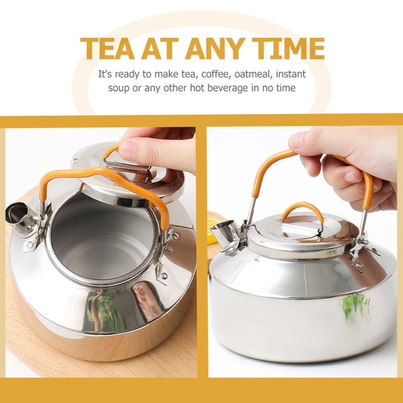 HAMPPLIES Stainless Steel Kettle for Camping 1Pack Silver Outdoor Camping Cookware