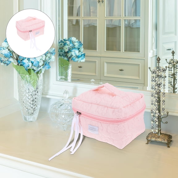 HAMPPLIES Toiletry Bag Travel 1Pack Pink Nylon Cloud Shape for Women Cosmetic Organization