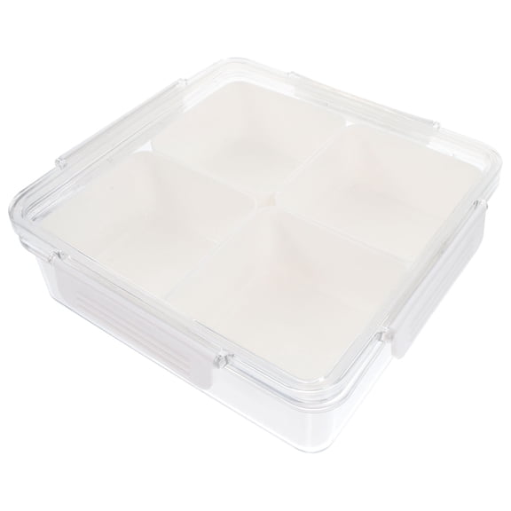 HAMPPLIES White Multi-Compartment Fruit Plate with Lid, Food Storage Box for Nuts, Snacks, and Small Fruits