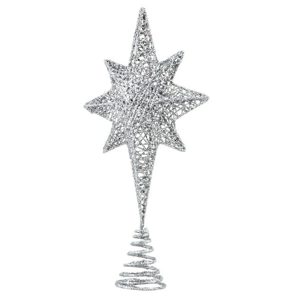 HAMPPLIES Tree Topper for Artificial Tree 1Pc Eight Pointed Silver 30x6.3in Holiday Decor