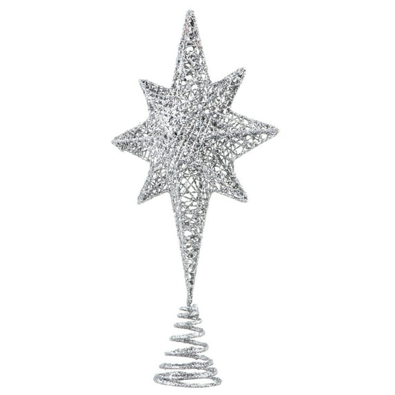 HAMPPLIES Tree Topper for Artificial Tree 1Pc Eight Pointed Silver 30x6.3in Holiday Decor