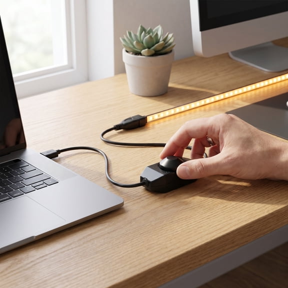 HAMPPLIES USB LED Dimmer Controller for 5V Strip Lights, Black Rotary Inline Brightness Adjustment Knob