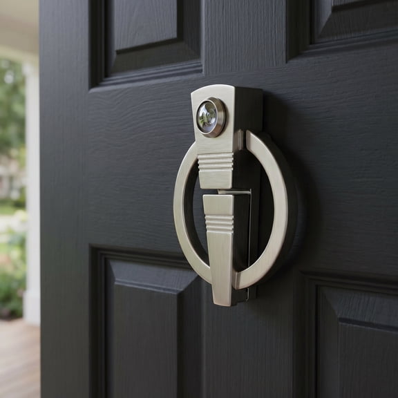 HAMPPLIES Universal Plated Silver Door Knocker Ring with Peephole Viewer for Front Door Upgrade