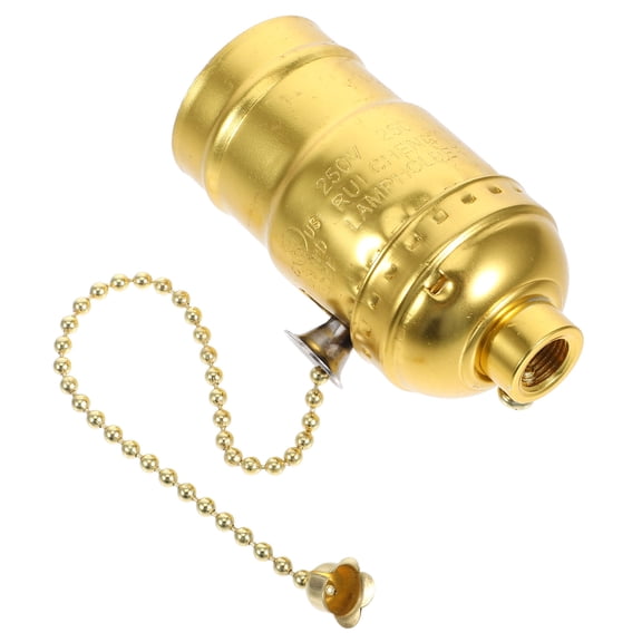 HAMPPLIES Light Socket with Pull Chain Aluminum Golden Round Base Retro Style for Vintage Decor 1Set