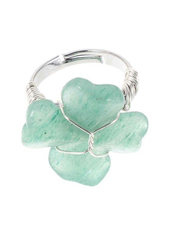 Womens Green Crystal Clover Ring Sparkling Shamrock