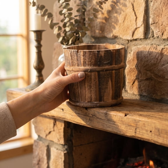 HAMPPLIES Wooden Barrel Flower Pot Rustic Brown Wood Planter Box for Indoor Garden Decoration