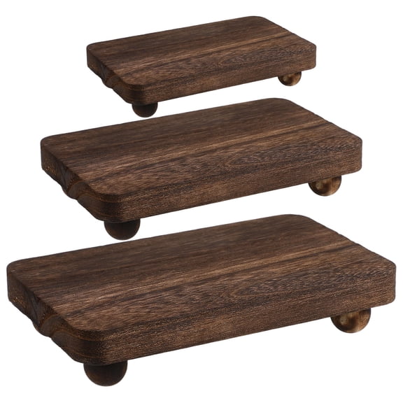HAMPPLIES 3-Piece Brown Wooden Display Riser Stand Set, Multipurpose Tabletop Decor Shelf for Home, Kitchen, Plants and Candles