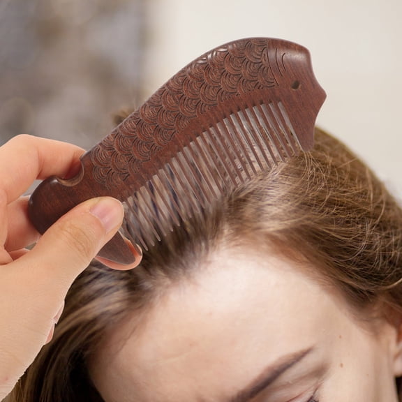 HAMPPLIES Wooden Fine Tooth Comb Brown Decorative Fish Shape for Hair Styling and Detangling