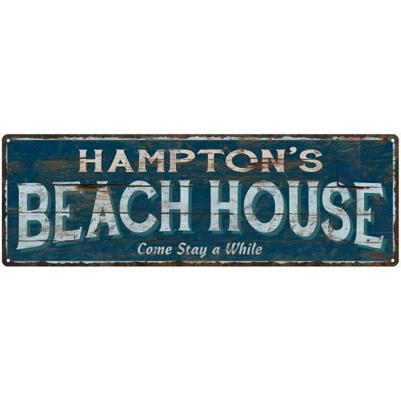HAMPTON'S Beach House Blue Rustic Cabin Home Decor 6x18 Metal 106180026451