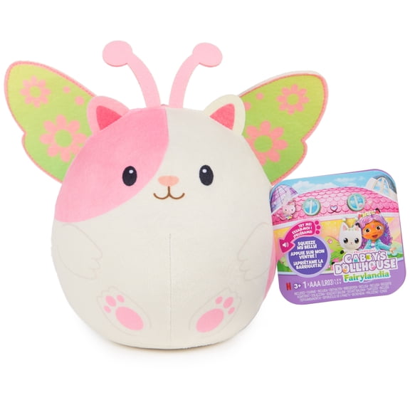 Gabbys Dollhouse Fairylandia Hamster Kitty Plush with Sounds, Ages 3 & Up (Pink/White)