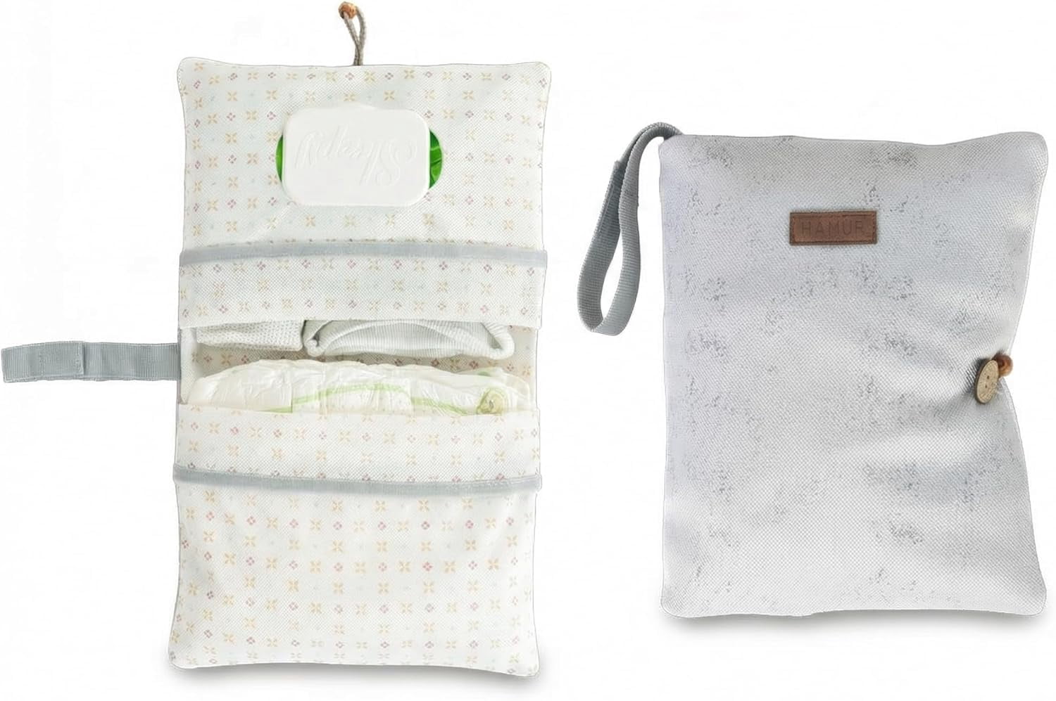HAMUR Baby Diaper Bag Organizer – Compact & Foldable Stroller Pouch for Newborn Essentials | Travel-Friendly | Fits Boys & Girls (Solid Grey)