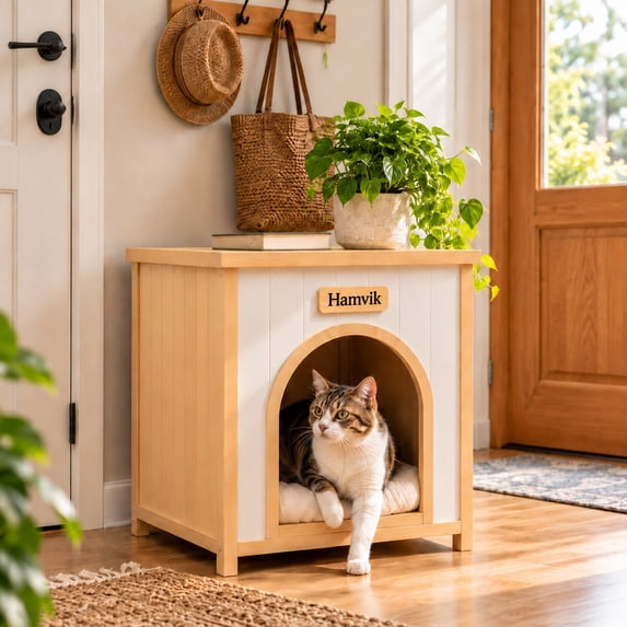 HAMVIK Wooden Dog House Indoor for Small Dogs & Cats, Cedar Wood Pet ...