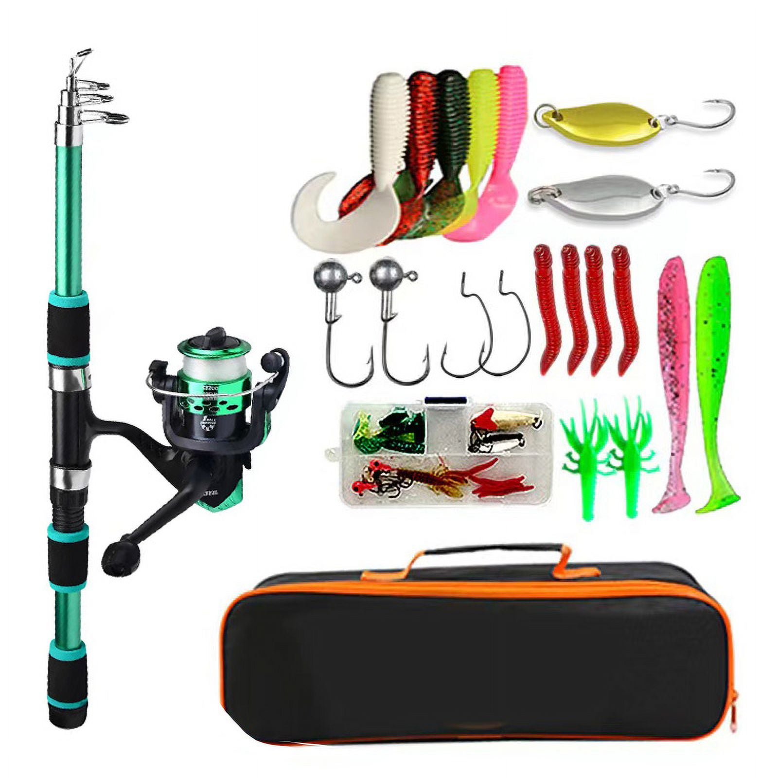 HAN.1 Telescopic Fishing Rod and Spinning Reel Set, Full Fishing Kit with Baits Hooks Accessories, Portable Travel Fishing Pole Combo for Freshwater Saltwater