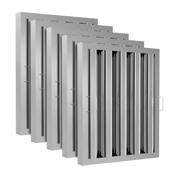 HAN'KITCHEN'LON'S Stainless Steel Commercial Kitchen Hood Filter, UL/NSF Listed, 15.5 W x 19.5 H, 4-Groove Range Hood Filters (5-Pack) for Restaurant Exhaust Hoods