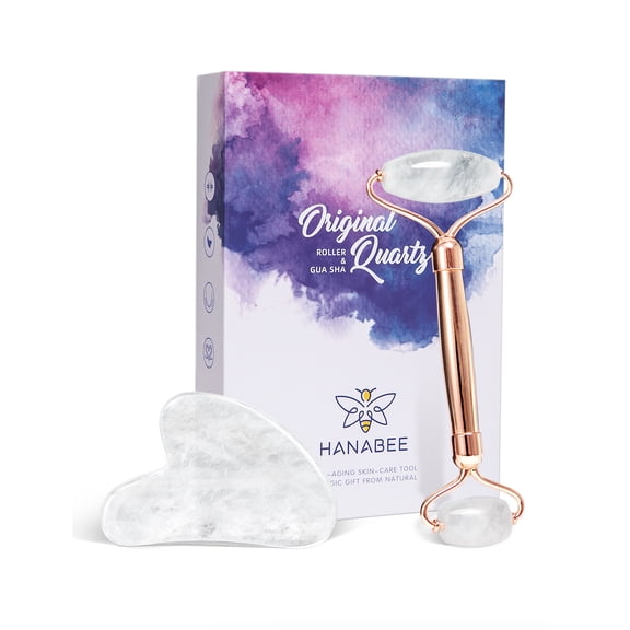HANABEE White Quartz Gua Sha Set Face Roller Skin Care Tools,Facial Massager,Eye Roller For Puffy Eyes