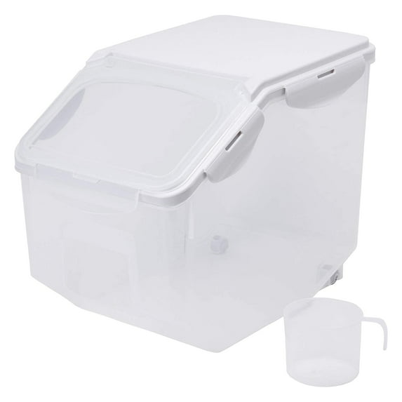 HANAMYA 10L Rice Storage Container with Wheels and Measuring Cup, Clear
