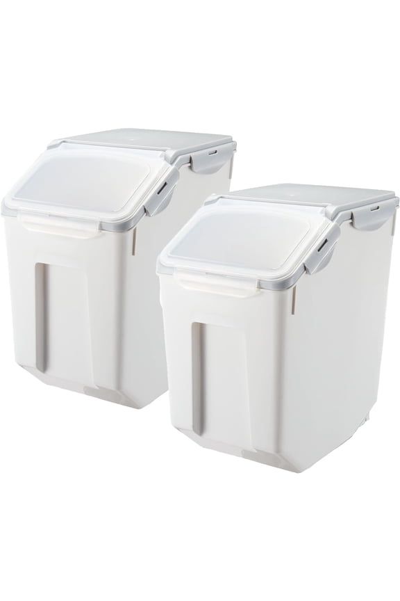 15 Liter / 30 lbs Rice Storage Container with Measuring Cup, BPA free, For Rice | Grain | Pet Food | Flour, 2 count, White & Gray