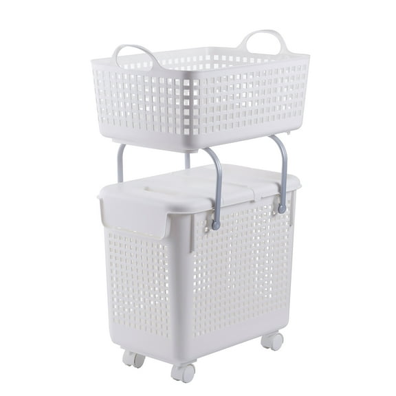 HANAMYA 2-in-1 Laundry Hamper and Basket Set with Lid in White