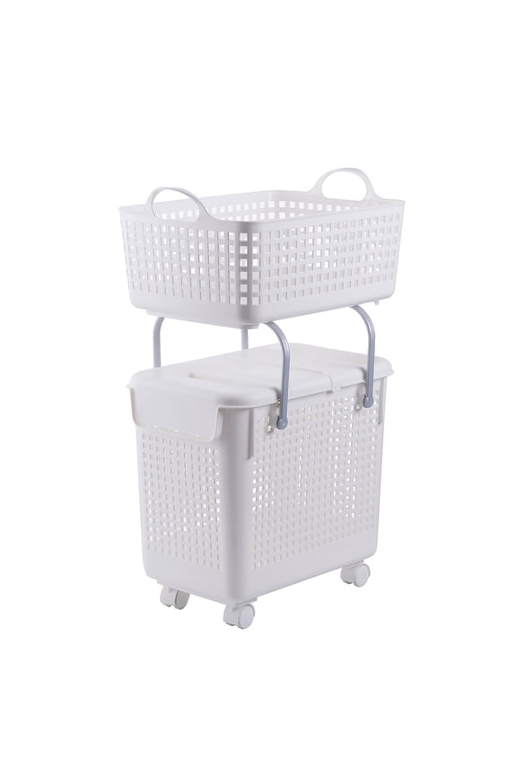 2-in-1 Laundry Hamper and Basket Set with Lid in White