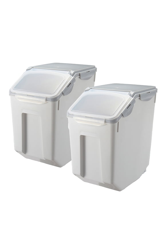 30 LB Rice Storage Plastic Container with Measuring Cup 2 Set in White