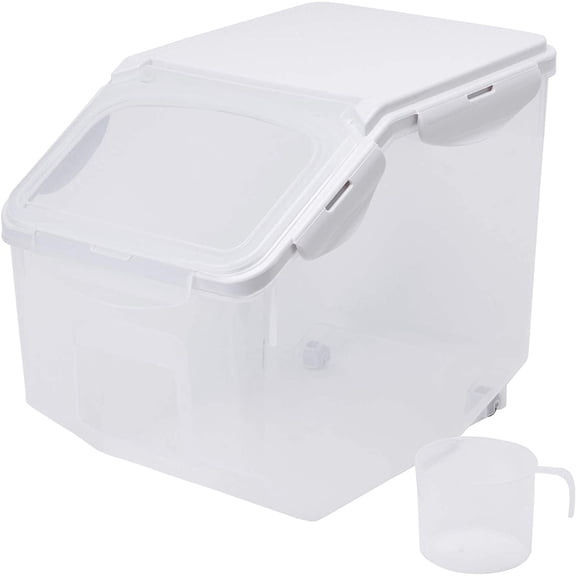 HANAMYA Food Storage Container with Measuring Cup, BPA free, 50-Cup, For Rice | Grain | Pet Food | Flour, Clear &