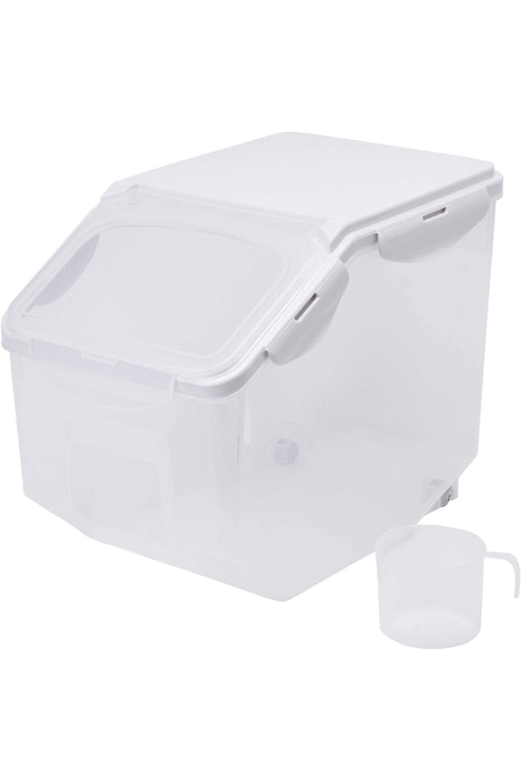 Food Storage Container with Measuring Cup, BPA free, 50-Cup, For Rice | Grain | Pet Food | Flour, Clear &