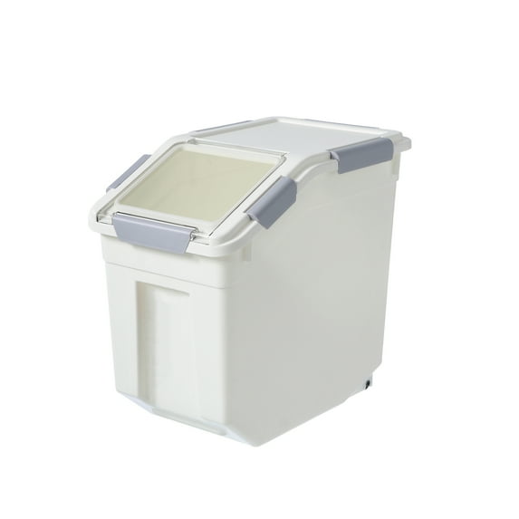 HANAMYA HANAMYA Food Storage Container with Measuring Cup, BPA free, 15 LB Pet Food, For Rice Grain Pet Food Flour, 1 count, White & Gray
