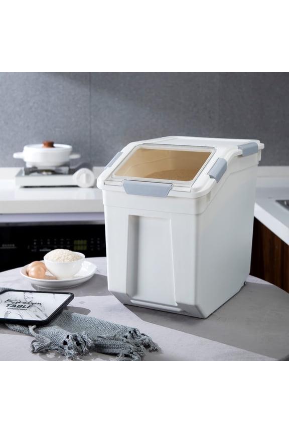 Food Storage Container with Measuring Cup, BPA free, 25 LB Pet Food, For Rice  Grain  Pet Food  Flour, 1 count, White & Gray