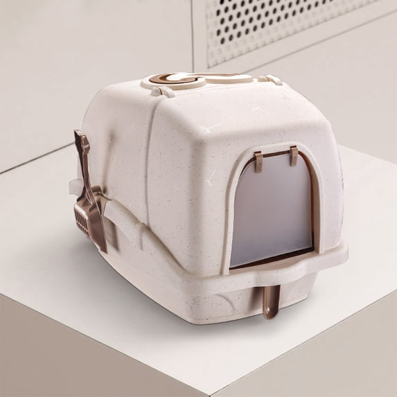 HANAMYA Large Cat Litter Box with Scoop, Front Entry, Khaki