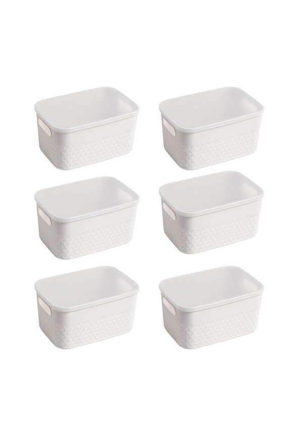 Lidded Storage Bin Organizer | Storage Organizing Container, Set of 6 4 Liter, Set of 6 - White