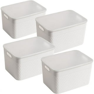 HANAMYA Stackable Storage Basket Organizer with Handle 20 Liter White (Set of 4)