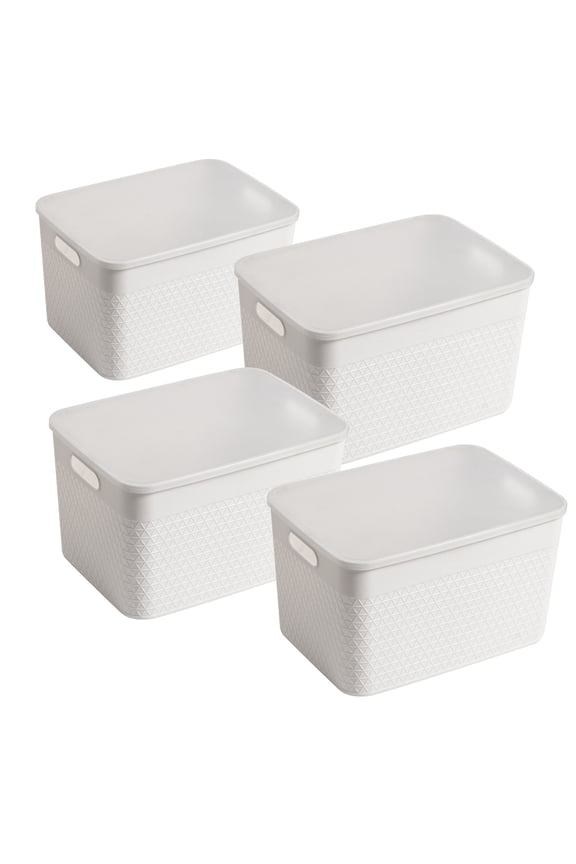 Lidded Storage Organizing Container 16 Liter in Off-White (Set of 4)