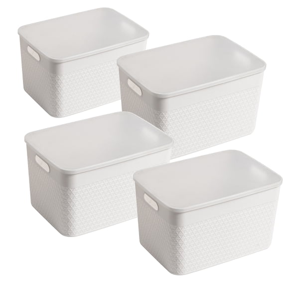 HANAMYA Lidded Storage Organizing Container 16 Liter in Off-White (Set of 4)