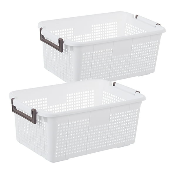 HANAMYA Stackable Storage Basket Organizer with Handle 40 Liter White (Set of 2)