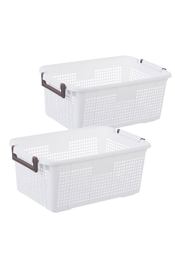 Stackable Storage Basket Organizer with Handle 40 Liter White (Set of 2)
