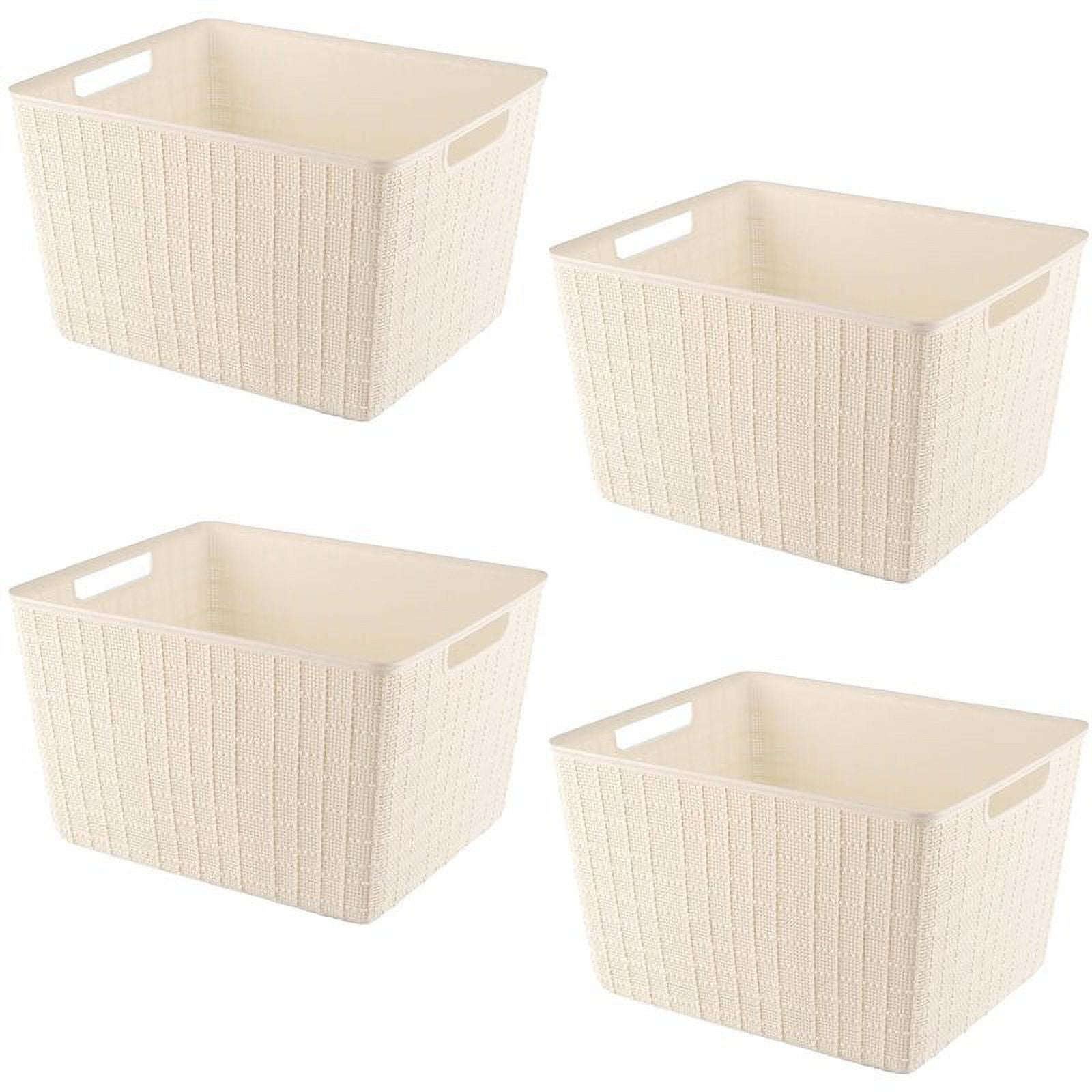 HANAMYA Stackable Storage Basket Organizer with Handle 20 Liter White (Set of 4)