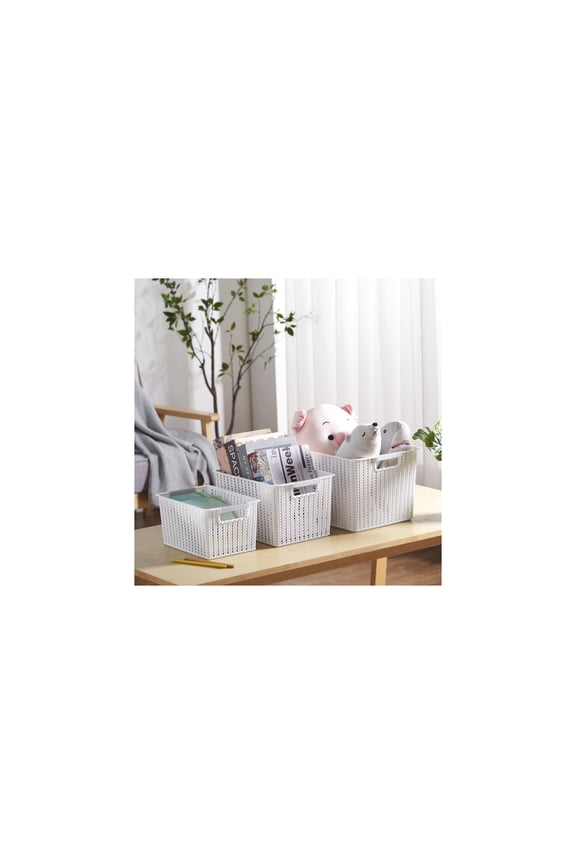Storage Basket Organizer with Handle 7 Liter in White (Set of 6)