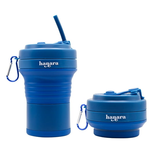 HANARA Collapsible Coffee Cups With Reusable Silicone Straw, 18 Oz / 550 Ml |Perfect For Travel, Camping, School, Work | Bpa-Free, Leak-Proof, Microwave Safe And Dishwasher Safe. (Navy Blue)