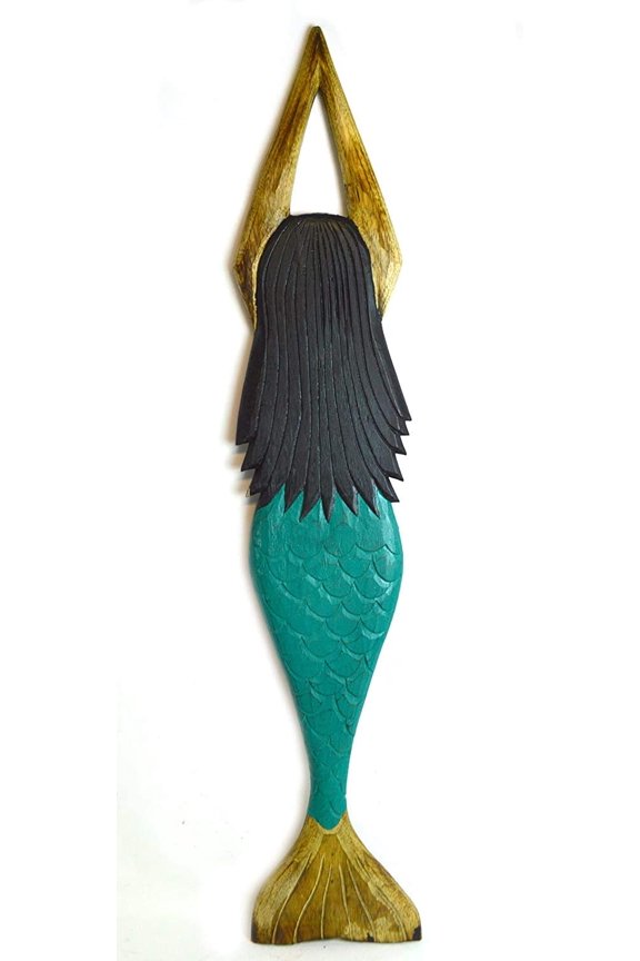 HAND CARVED TEAL WASH WOOD MERMAID 40" NAUTICAL WALL ART PLAQUE NAUTICAL OCEAN DREAM