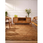Rugsotic Carpets Hand Knotted Jute Eco-Friendly 5x8 Area Rugs Rectangle Beige Brown Contemporary High Pile Natural Fiber Outdoor Indoor Handmade Rug for Living Room, Bedroom J00050