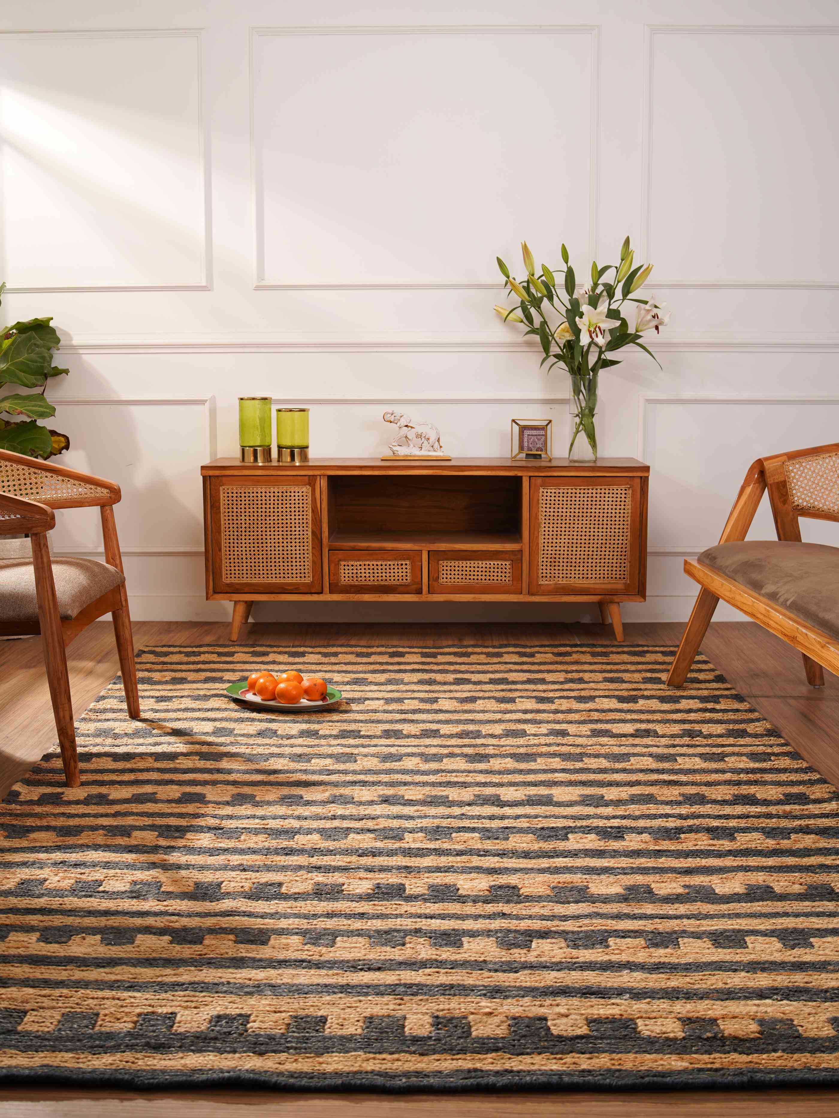 HAND KNOTTED SUMAK JUTE ECO-FRIENDLY AREA RUGS - 6'x9', Rectangle Shape, Beige Brown Color, Contemporary Pattern, High Pile, Natural Fiber, Outdoor Indoor Handmade Area Rugs for Living Room (J00075)