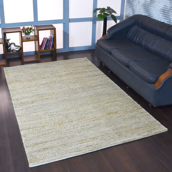 HAND KNOTTED SUMAK JUTE ECO-FRIENDLY AREA RUGS - 6'x9', Rectangle Shape, Camel Color, Solid Plain Pattern, High Pile, Natural Fiber, Outdoor Indoor Handmade Area Rugs for Living Room (J00013)
