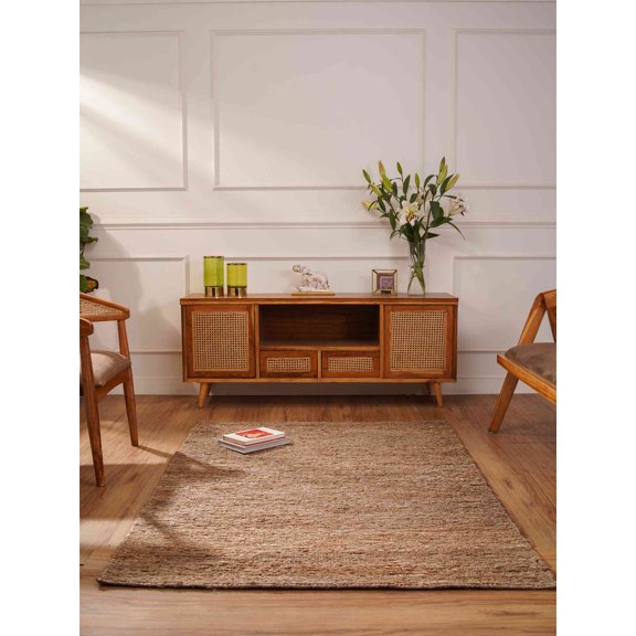 HAND KNOTTED SUMAK JUTE ECO-FRIENDLY AREA RUGS - 6'x9', Rectangle Shape, Light Brown Color, Solid Plain Pattern, High Pile, Natural Fiber, Outdoor Indoor Handmade Area Rugs for Living Room (J00010)